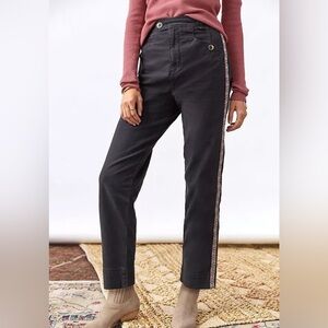 Anthropologie Embroidered side striped ankle pants black size 4